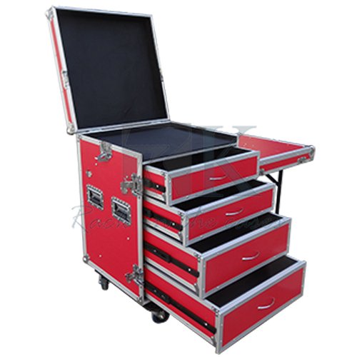 custom red drawer flight case tool cases with side table